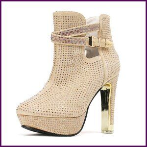 Women's Lace Open Toe Ankle Boots 4.3 Inch Heel Synthetic Leather